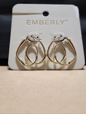 Emberly Gold-Tone Double Hoop Earrings – Organic Shape